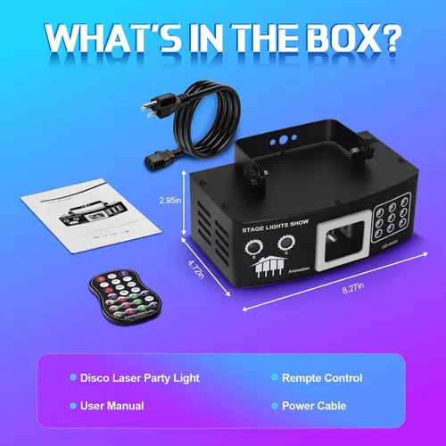 Vista 8 de Luces láser para DJ, luces de fiesta Pro 4 en 1 con activación por sonido y control DMX, espectáculo de luz láser RGBW y efecto de haz UV, luz láser