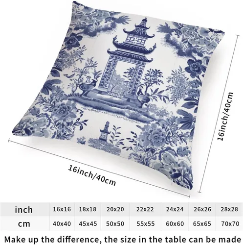 Vista 2 de ArogGeld Chinoiserie - Funda de cojín con diseño de pagoda asiática azul índigo, diseño cuadrado de flores y pagoda asiática, para oficina, silla