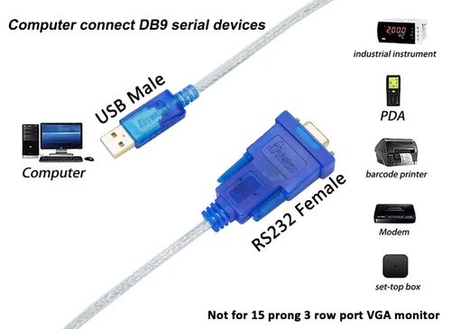 Vista 6 de DTech Cable adaptador USB a serie hembra de 10 pies DB9 RS232 a USB 2.0 con chip Prolific PL2303 Windows 11 10 8 7 Mac Linux