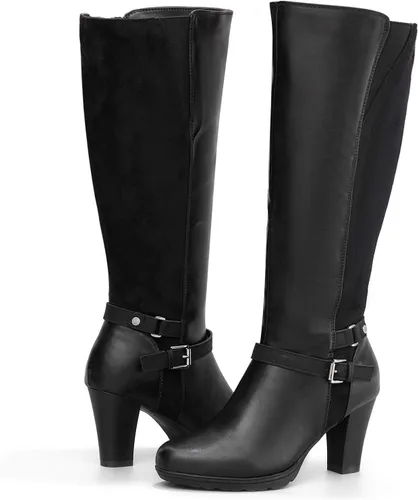 Vista 3 de mysoft Women's Knee High Boots Chunky Heel Boots with Zipper