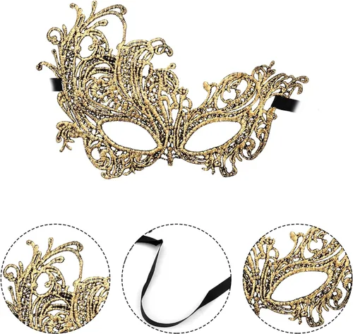 Vista 3 de BOXOB 2 máscaras de mascarada, máscara de encaje y máscara de plástico para mujer para Halloween