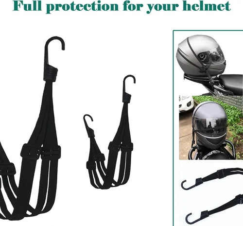 Vista 3 de Paquete de 2 cuerdas elásticas retráctiles para casco de motocicleta de 24 pulgadas, correa elástica retráctil con 2 ganchos (negro)