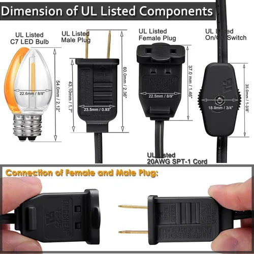 Vista 5 de Cable de luz enchufable, cable accesorio con bombilla, enchufe de base de candelabro E12 listado UL para luces de casa de aldea de Navidad, luces