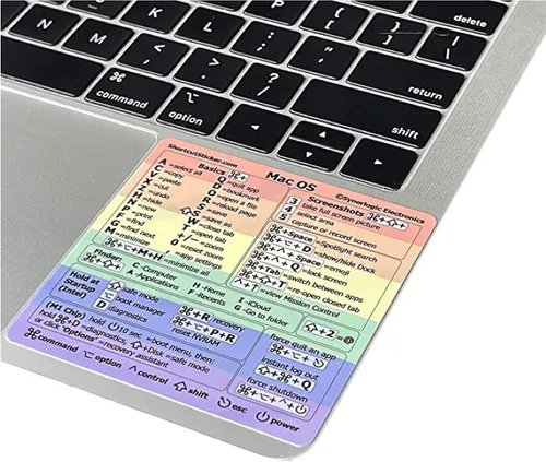 Vista 15 de Synerlogic Pegatina de accesos directos de Mac OS Calcomanías de teclado para macOS Hoja de trucos de vinilo laminado para MacBook para Negro