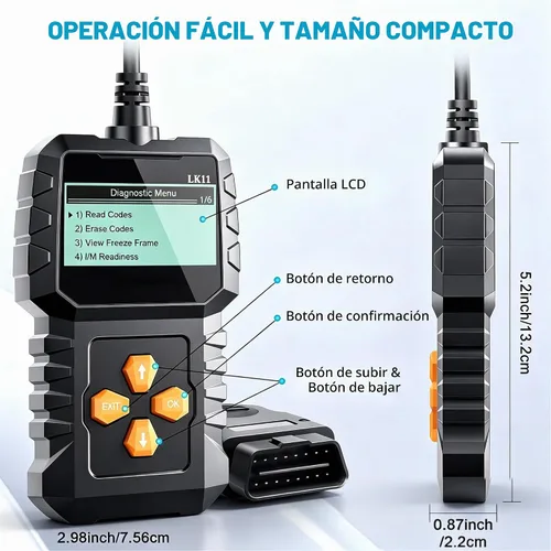 Vista 7 de Escáner OBD2 de Configuración Fácil Plug-Play: Lector de Códigos Profesional para Borrar y Restablecer Códigos de Error del Motor, Herramientas