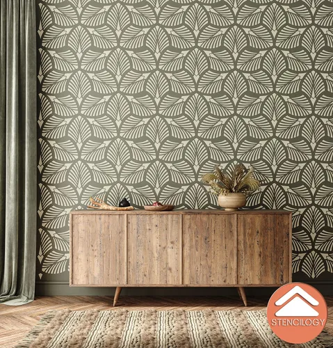 Vista 3 de STENCILOGY® / Danubio - Plantilla de pared XL de 23 "x 38", hoja de palma, plantillas de pared grandes para pintura, plantilla de pared floral grande