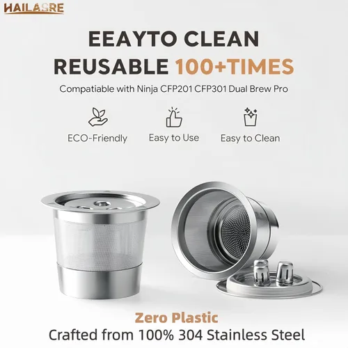 Vista 9 de Cápsulas Ninja K Cups reutilizables de acero inoxidable compatibles con la máquina Ninja CFP201 CFP301 Dual Brew Pro, cápsulas de café rellenables