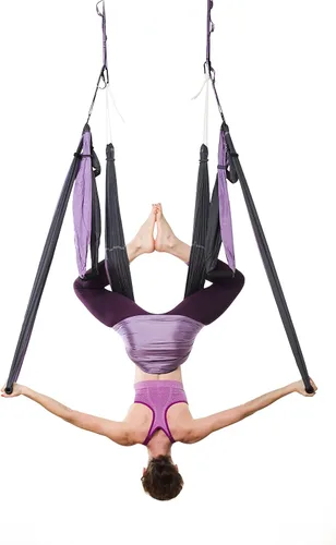Vista 6 de Juego de columpio de yoga aéreo, hamaca de yoga, columpio colgante, kit de mosca de inversión de eslinga aérea, herramienta de inversión de Acro
