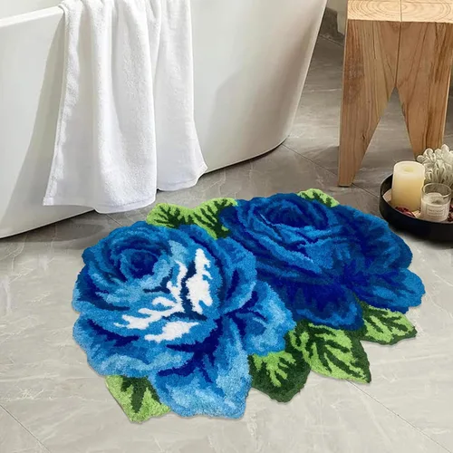 Vista 18 de USTIDE Bonita alfombra de baño de rosas para baño, alfombra de baño naranja de lujo, antideslizante, con forma de flor, alfombra de ducha de felpa