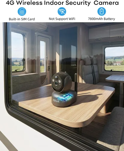 Vista 2 de Xega Cámara de seguridad celular 4G inalámbrica para interiores, PTZ 2K sin cámara WiFi para el hogar, RV/viaje/mascota/bebé con aplicación