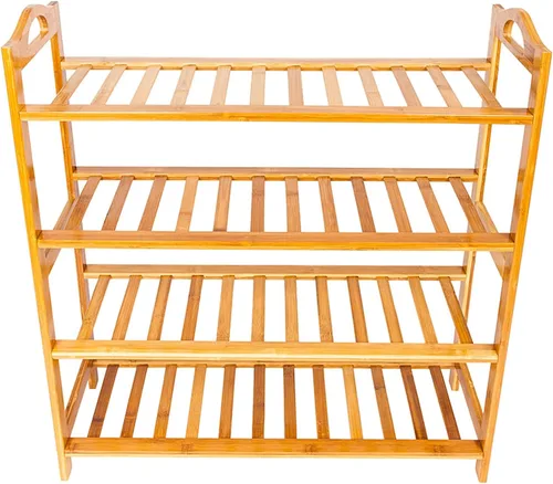 Vista 3 de Zapatero de 4 niveles con asas, bambú, madera, armarios y entrada, soporte organizador de almacenamiento para zapatos, organizador de zapatos