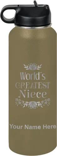 Vista 68 de LaserGram Botella de agua con tapa abatible de doble pared de 12 onzas con pajilla, sobrina más grande del mundo, grabado personalizado incluido
