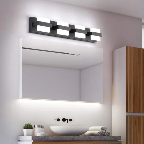 Vista 7 de SOLFART - 4 lámparas de iluminación de tocador modernas de color negro claro para baño, se ponen encima de un espejo contemporáneo, luces de pared