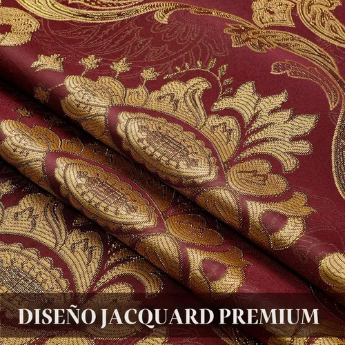Vista 3 de HOMEIDEAS Cortinas de jacquard con diseño paisley burdeos, cortinas de ventana victorianas de lujo, juego de 2 paneles con cenefa adjunta y forro