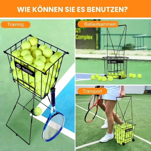 Vista 3 de Tolva de pelota de tenis, soporte portátil para pelota de tenis con asa para cancha, práctica y entrenamiento (grande)