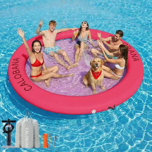 Vista 11 de CALOBANA Hamaca de agua inflable redonda flotante, flota lago isla balsa plataforma de muelle inflable para adultos, piscina, río, fiesta en la playa