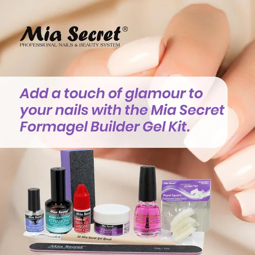 Vista 2 de Mia Secret Formagel Builder Gel Kit CONTIENE: preparación de uñas, recubrimientos superiores, gel constructor, limas de uñas (kit transparente)