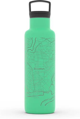 Vista 89 de Well Told Botella de agua aislada con mapa de Washington DC grabado, botella de acero inoxidable grabada (21 onzas, blanco) botella aislada de mapa
