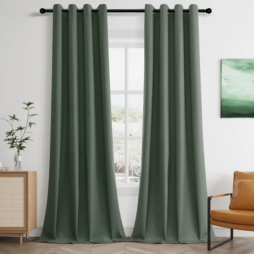 Vista 18 de Beige White Linen Blackout Curtains 90 Length 2 Panels Set for Living Room Bedroom, 100% Black Out Thermal Insulated Linen Drapes, Room Darkening