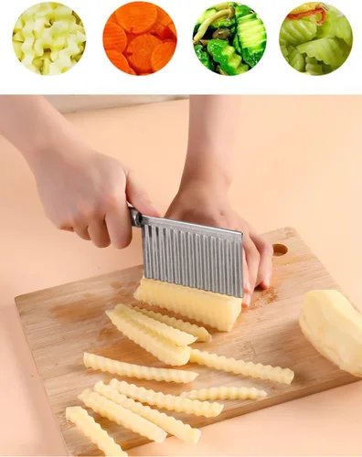 Vista 5 de Cuchillo de corte arrugado de acero inoxidable para papas y zanahorias, papas fritas, verduras y frituras francesas, cortador ondulado, cuchilla