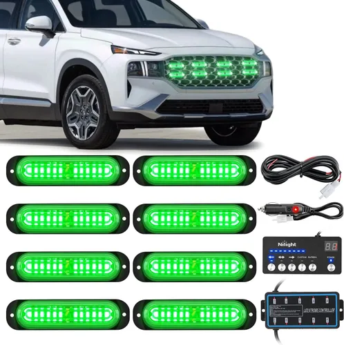 Vista 15 de Nilight 8 luces estroboscópicas LED con controlador 12 V 24 V función de sincronización verde luz de advertencia de peligro de emergencia 12 24 LED