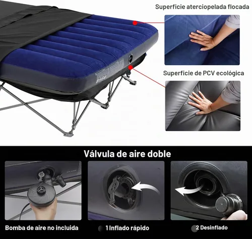 Vista 6 de KAMPKEEPER - Cama de Campamento, Camas de Campamento para Adultos, Cama Plegable de Campamento con Colchón de Aire Inflable y Bolsa de Transporte
