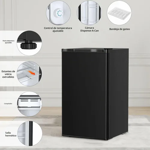 Vista 2 de COWSAR Mini refrigerador de 3.2 pies cúbicos con congelador, refrigerador compacto independiente con puerta reversible y termostato de 7 Negro