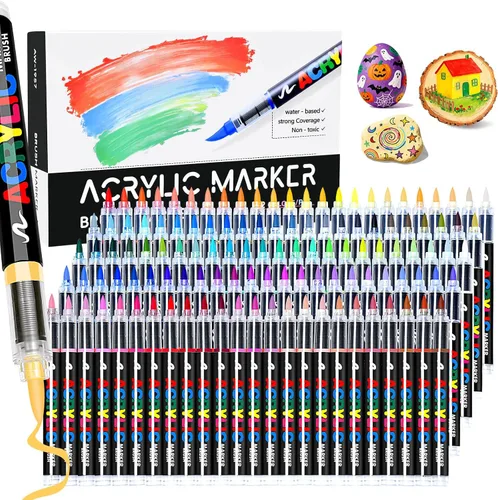 Vista 15 de Juego de marcadores de pintura acrílica, marcadores de pintura acrílica de doble punta, punta fina y punta de punto para suministros de arte