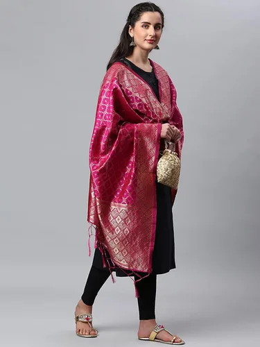 Vista 2 de Indian Hawker Dupatta Banarasi - Borlas y flecos de seda para mujer