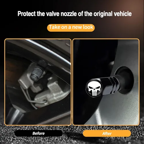 Vista 4 de TimNas 4 tapones de válvula de neumático de rueda de automóvil, cubiertas de metal para sellar válvulas de polvo, tapa universal de núcleo de puerta