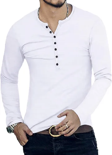 Vista 3 de YTD Camiseta básica Henley de manga larga para hombre