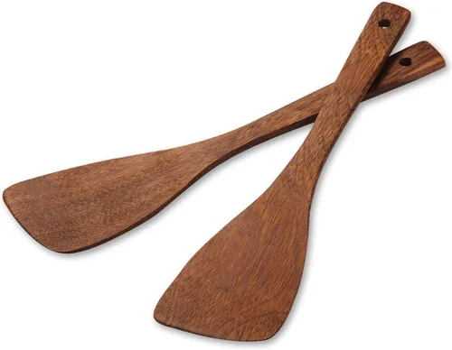 Vista 9 de Espátula de madera para utensilios de cocina antiadherentes, juego de utensilios de madera para cocinar, espátula plana inclinada de mango largo