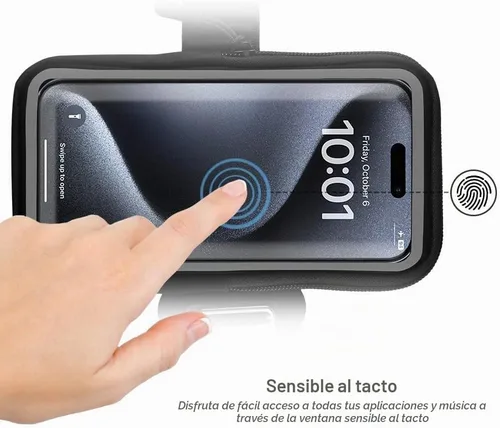 Vista 2 de Brazalete de running para iPhone 17 16 15 14 13 Pro Max/Plus, Samsung Galaxy S26 S25 S24 Ultra/Plus, bolsa de brazo con hebilla G (negro, S)