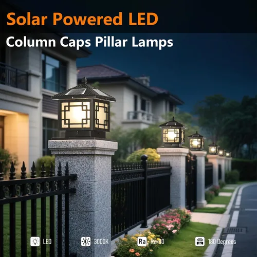 Vista 4 de SLAWA Farol de Iluminación Solar de 9.8 Pulgadas para Exteriores, Luz para Tapas de Postes con Lámpara de Columna LED Alimentada por Energía Solar