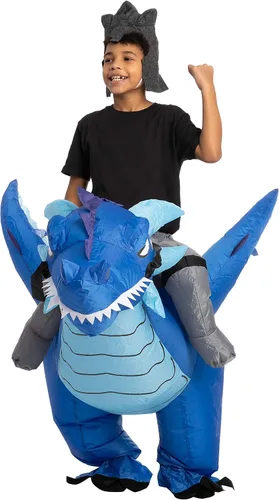 Vista 2 de Spooktacular Creations Disfraz inflable de Halloween para montar un dragón de hielo azul unisex