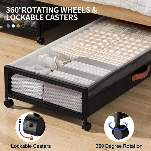 Vista 3 de Almacenamiento debajo de la cama con ruedas, contenedores de almacenamiento XXXL más grandes debajo de la cama con tapas transparentes, organizador