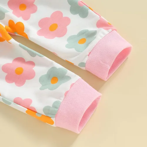 Vista 6 de MAYUMMPY Conjunto de 2 piezas de sudadera con cuello redondo floral y pantalones para bebé niña