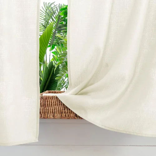 Vista 6 de Yancorp - Cortinas cortas de lino texturizado beige, estilo cafetería de granja, 24" de ancho x 24" de largo, para ventanas pequeñas de baño, cuarto