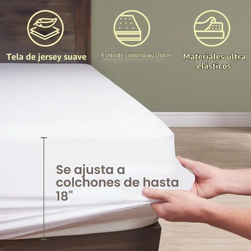 Vista 3 de SafeRest Protector de colchón impermeable tamaño individual – Funda de cama suave, transpirable y ajustada con bolsillos elásticos de 18" – Funda