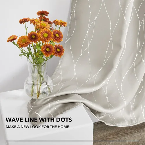 Vista 5 de Deconovo Cortinas opacas con pestaña trasera con patrón geométrico, oscurecimiento de habitación, bloqueo de calor, cortinas de ahorro de energía