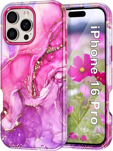Vista 32 de Btscase Funda para iPhone 16 (2024), [probada en caídas de grado militar] Diseño de patrón de mármol delgado, resistente, a prueba de golpes