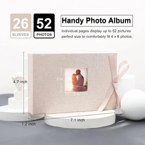 Vista 2 de Vienrose Álbum de fotos pequeño de 4 x 6 pulgadas, mini libro de fotos con bolsillos, páginas transparentes con capacidad para 52 fotos, cubierta