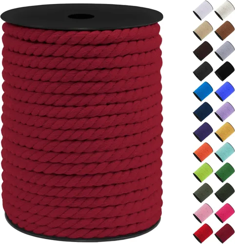Vista 27 de Cordón de macramé de algodón, 0.315 in x 131 pies, hilo grueso para manualidades, cuerda trenzada de 3 hebras para colgar en la pared, ganchos