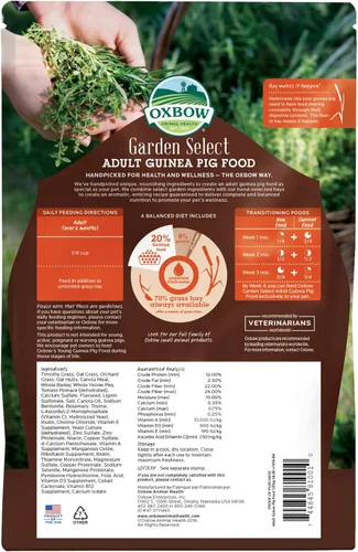 Vista 2 de Oxbow Garden Select - Alimento para conejillo de indias adulto, Heno Timothy, pellets de conejillo de indias, alta fibra para la salud digestiva