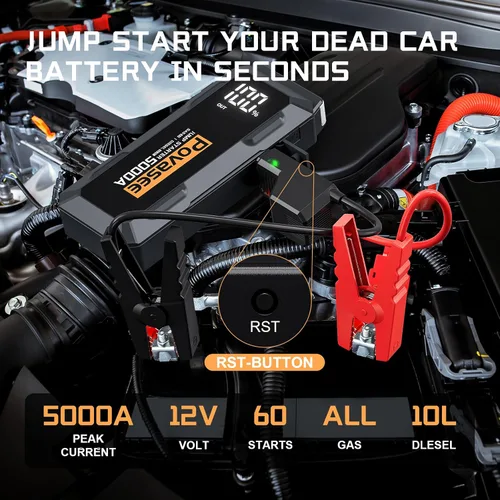 Vista 2 de Arrancador de 5000 A Povasee A40 Arrancador de Batería de Coche, Paquete de Energía Portátil de 12 V para Todos los Motores de Gasolina y Diésel