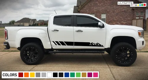 Vista 2 de Bubbles Designs Adhesivo adhesivo de vinilo Off-Road Mountain Stripes compatible con GMC Canyon 2014-2017 (negro)