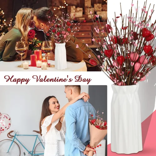 Vista 5 de Lyrow 24 tallos artificiales de bayas para el día de San Valentín, ramas en forma de corazón, ramas para primavera, día de la madre, Navidad, boda