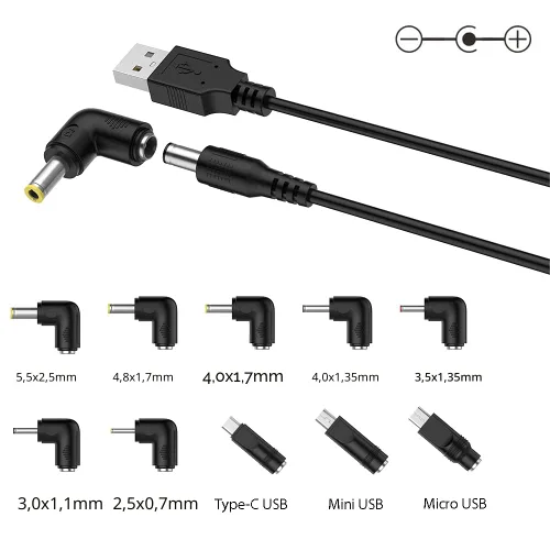 Vista 3 de LIANSUM - Cable de alimentación USB a DC 5V, cable de carga con enchufe Jack DC 5.5x2.1mm universal y 10 puntas de conector Micro USB, Type-C, Mini