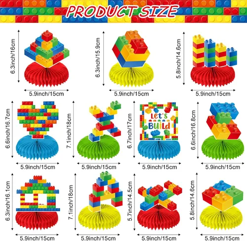 Vista 2 de Faccito Bloque de construcción de 11 piezas de decoración de fiesta de cumpleaños, bloques de construcción con temática de panal de abeja