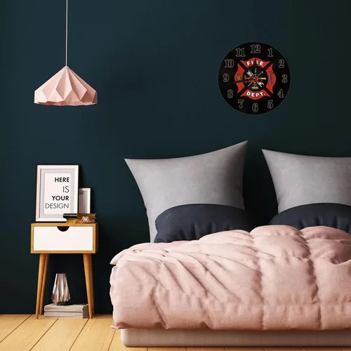 Vista 4 de Bomberos Fire DEPT. Logo Rescue Pattern Reloj de pared redondo decorativo silencioso sin tictac funciona con pilas para el hogar, cocina, sala